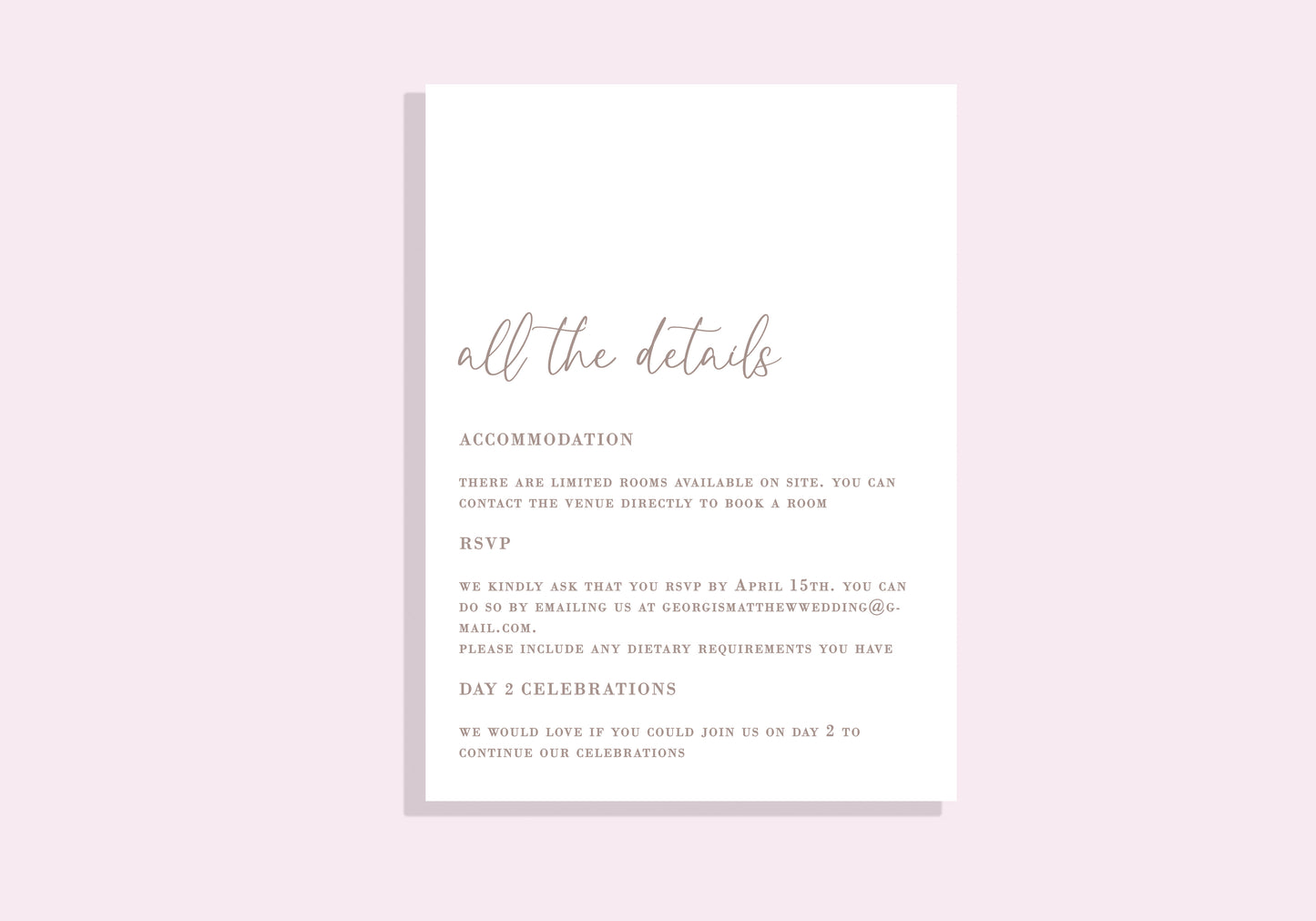 Endless Love RSVP/Details Card